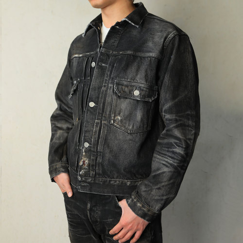 WIROTE威络 深檀棕做旧擦色补丁 TYPE II 合身正肩牛仔夹克外套