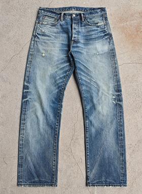 WIROTE威络 冰蓝水洗复古猫须长绒棉宽松直筒Cleanfit赤耳牛仔裤