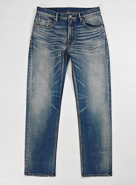 WIROTE威络素洗牛自然猫须水洗做旧修身直筒赤耳牛仔裤长裤男弹力