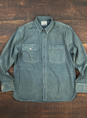 WIROTE威络 HBT人字斜纹 40s科莫湖绿美式复古翻盖做旧长袖衬衫