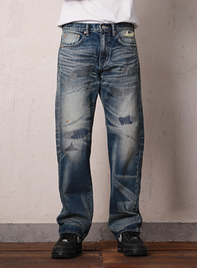 WIROTE威络 SCAB SAVAGE 疤痕刀割复刻牛王 宽松直筒赤耳牛仔裤