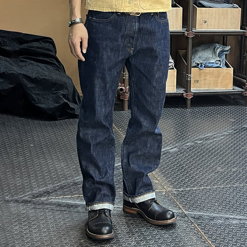 威络宽松直筒复古巴黎扣赤耳牛仔