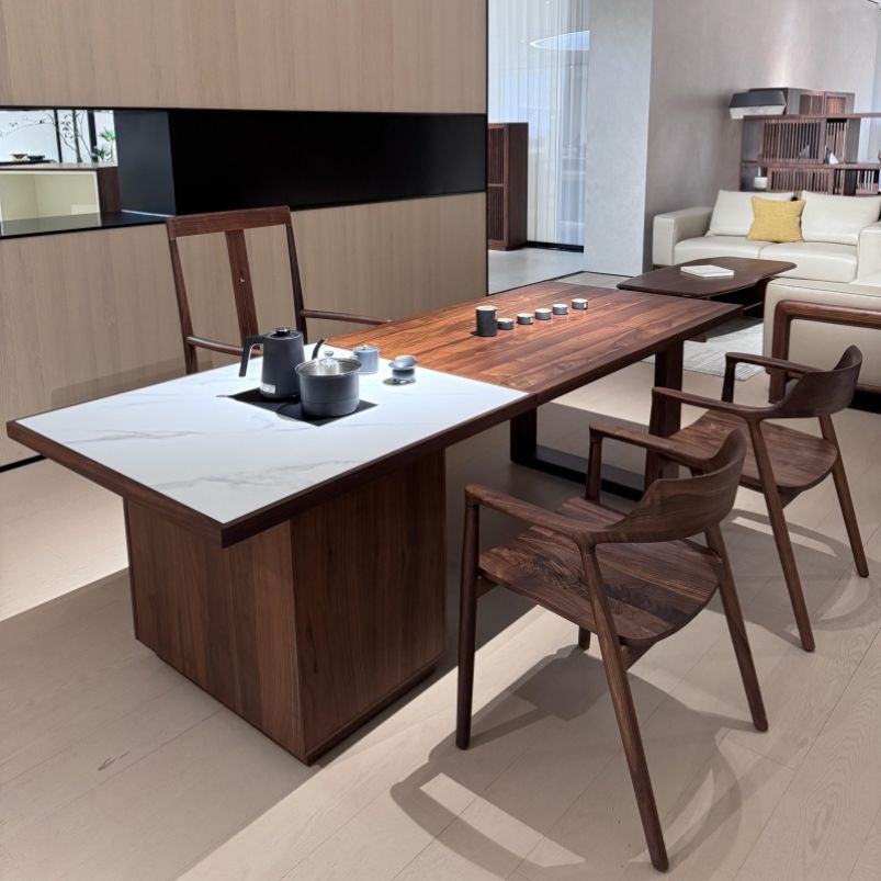 茶桌2025新款高端茶桌家用实木烧水壶一体大板岩板客厅泡茶台宋代