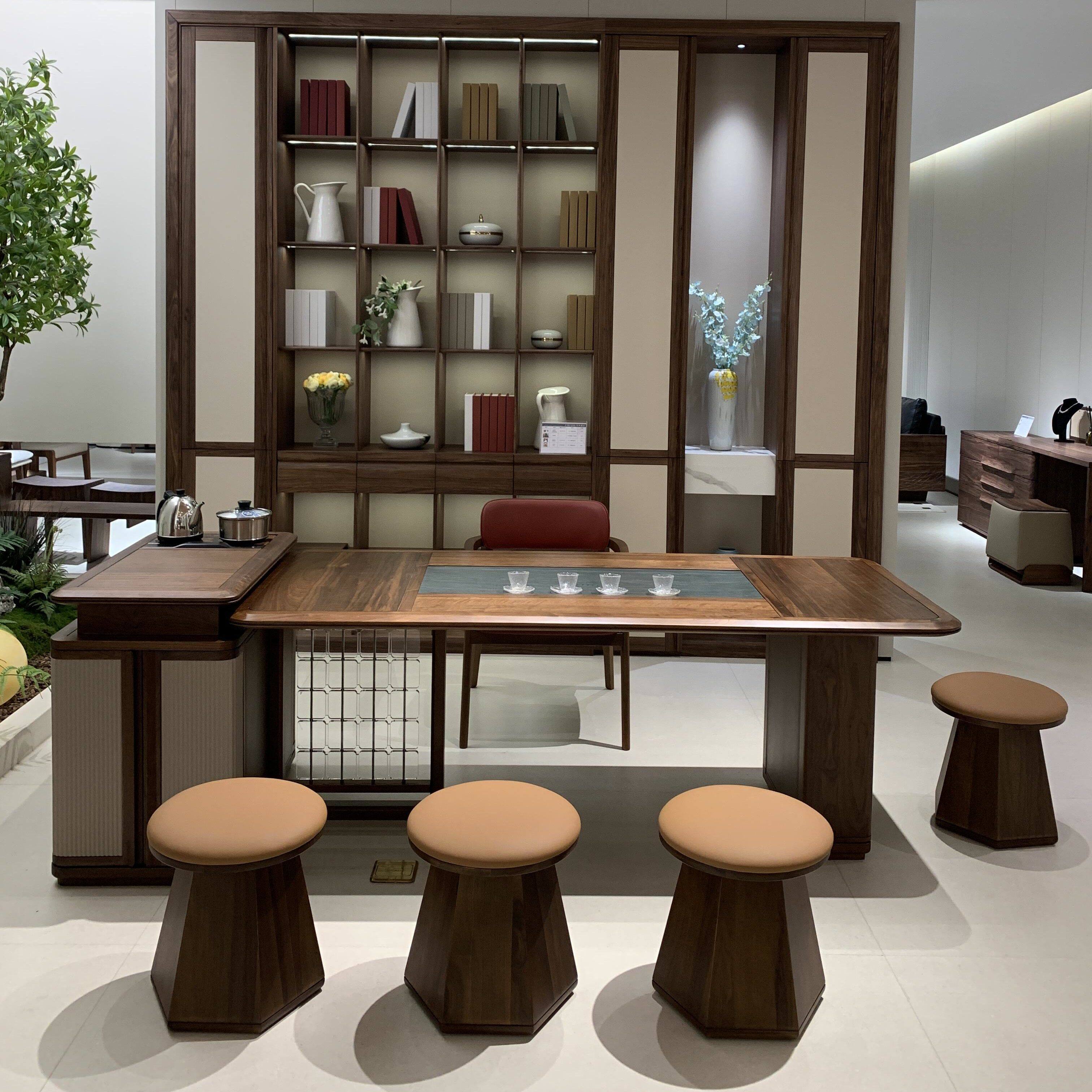 新中式黑胡桃木白蜡木茶桌椅组合简约办公高级实木茶台茶室泡茶桌