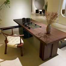 茶桌2025新款高端餐桌茶桌一体两用书桌家用实木黑胡桃木茶台简约