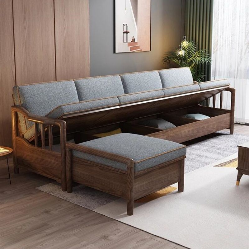 沙发客厅2025新款沙发边几组合收纳抱枕新中式黑胡桃木布艺储物