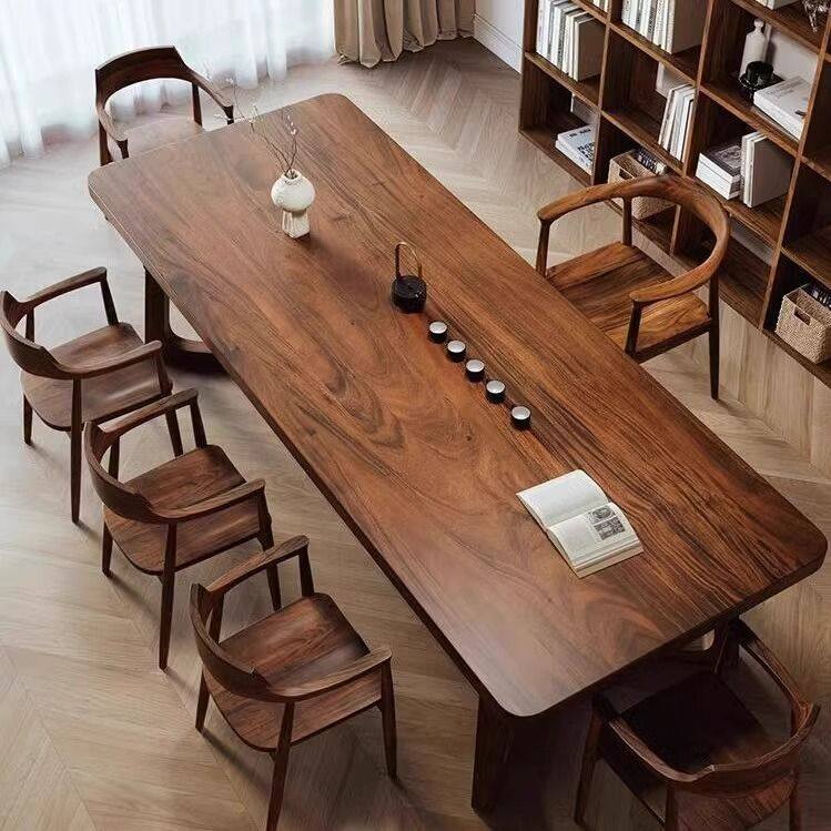 新中式北美黑胡桃全实木高端定制书桌储物书柜实木茶桌轻奢办公室