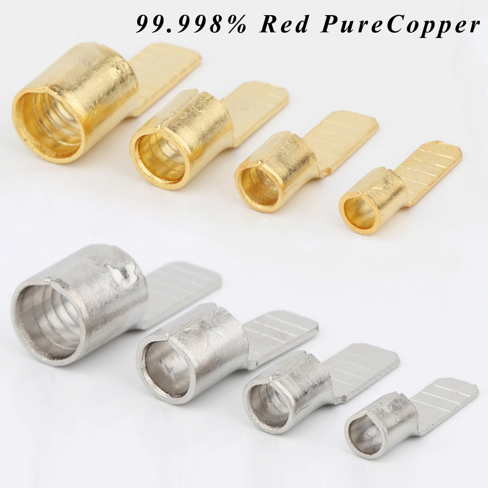 998%纯紫铜镀金c45-4 6平方片型开插片冷压铜镀铑鼻子接线端子