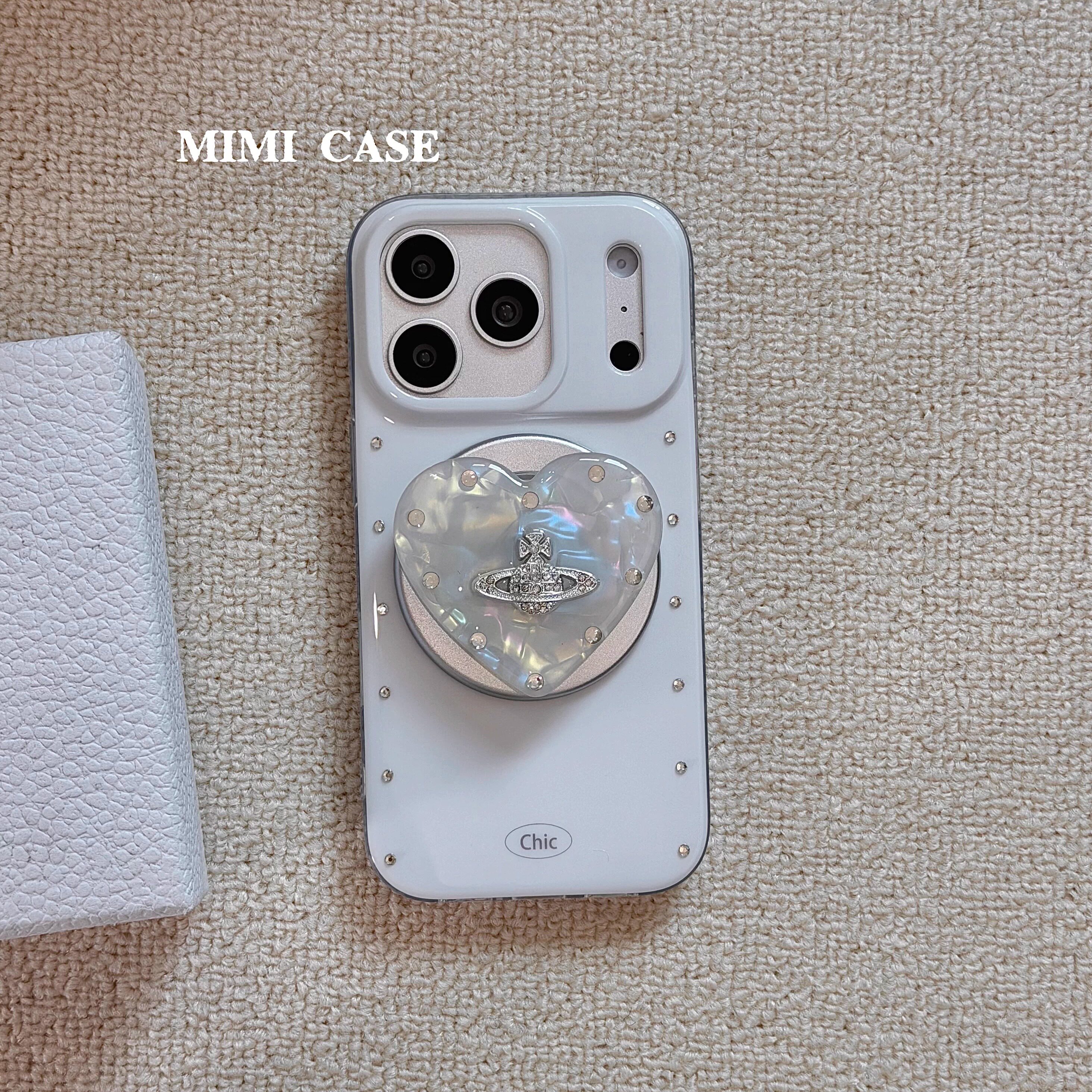 MIMI &middot; ins闪钻贝母星球磁吸壳支架适用苹果17promax全包手机壳iphone16pro女13/14新款15pro白色防摔保护套