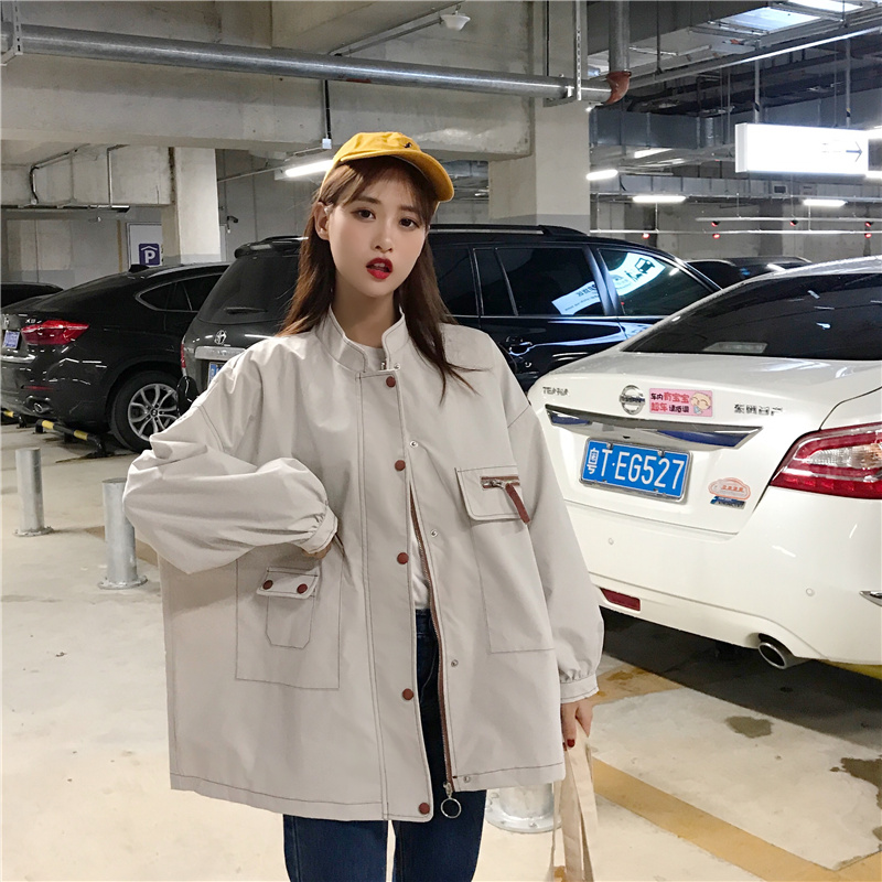 Spring Korean stand collar simple versatile coat