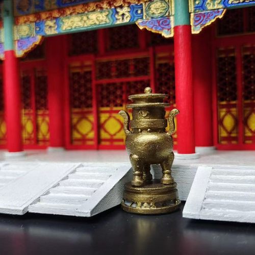 微缩古建筑木模型110比例故宫太和殿仙鹤铜缸香炉铜炉 1:110