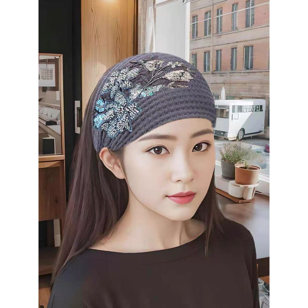 秋冬款包头帽女士新款洋气时尚盘发遮白发头巾帽民族风帽子女宽边