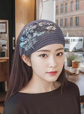 秋冬款包头帽女士新款洋气时尚盘发遮白发头巾帽民族风帽子女宽边