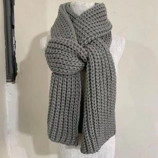 新款冬季韩版元宝针毛线编织厚围巾灰色男女送礼保暖学生百搭围脖