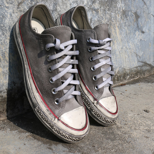 经典手工做旧小脏鞋烟熏灰帆布鞋