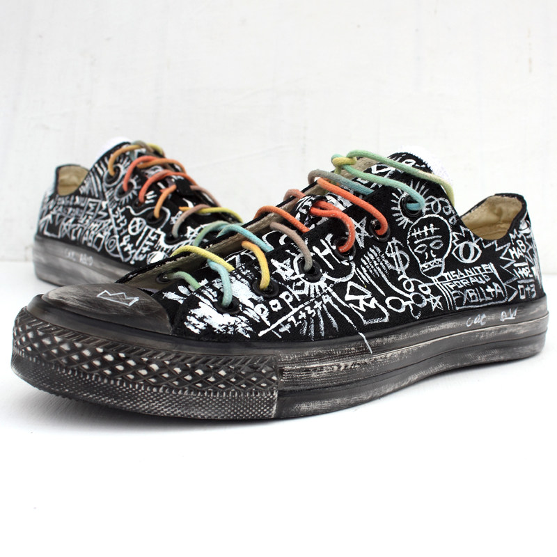 原创设计夏季低帮帆布鞋男basquiat手绘休闲板鞋涂鸦做旧透气男鞋