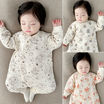 宝宝秋冬衣服无骨a类保暖纯棉婴儿斜襟护肚爬服哈衣新生儿连体衣