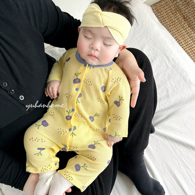 宝宝睡衣夏季薄款长袖空调服纯棉网眼a类爬服哈衣新生婴儿连体衣