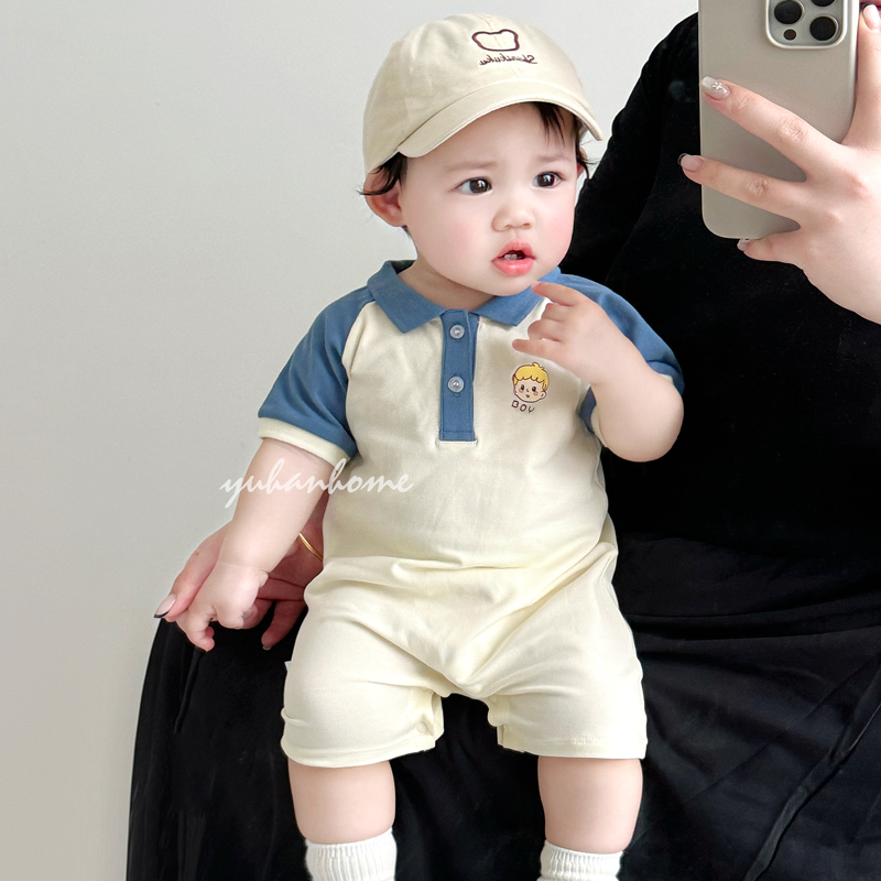 男宝宝polo连体衣夏薄款纯棉a类运动爬服哈衣婴儿短袖衣服夏装