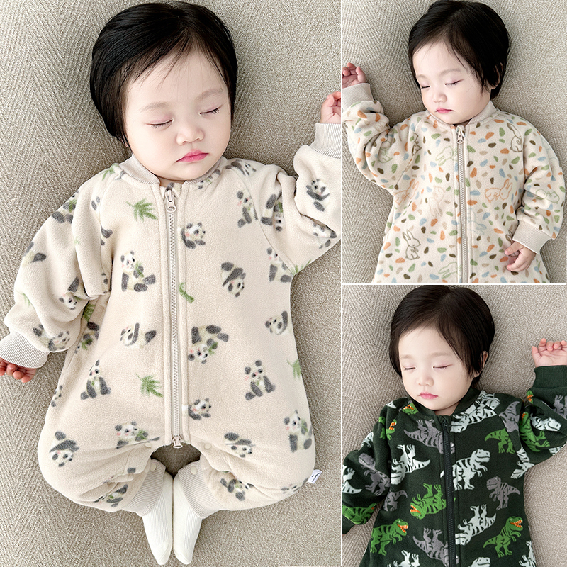 婴儿秋冬衣服保暖加绒摇粒绒小月龄宝宝爬爬服婴幼儿外出服连体衣