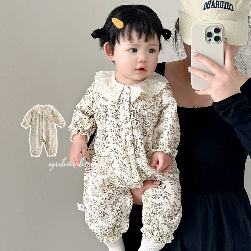 婴幼儿春装长袖薄款纯棉a类纱布韩系洋气爬服哈衣宝宝连体衣春秋