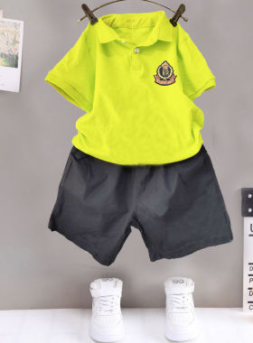 绿色夏装新款班服男女童潮衣套装小男孩短袖OPLO衫园服两件套短裤