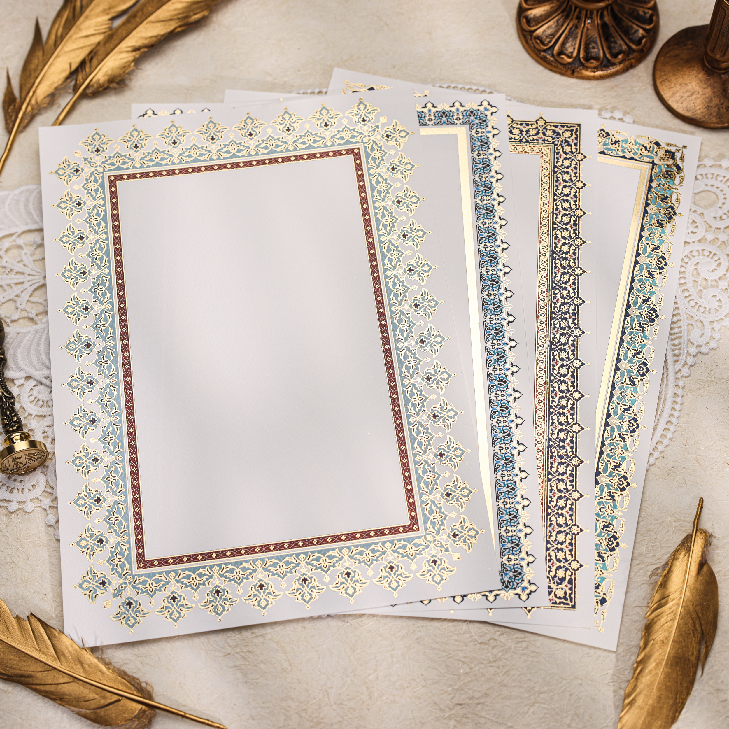 现货Echoes出口欧洲烫金压纹奖状婚书复古花纹A4手帐信纸证书内芯