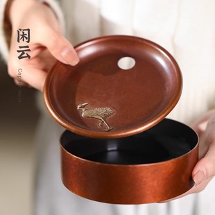 纯手工锻打纯银仙鹤 闲云 铜壶承 银鹤壶承 干泡台