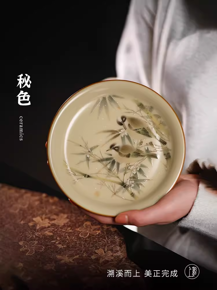 溪上雅观 晓华老师《白头以竹图(南宋) 》秘色高足壶承