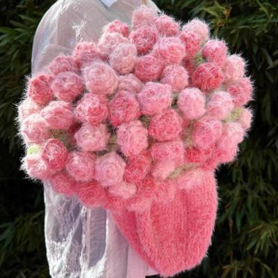 渐变色长绒线材料包玫瑰花束毯子毛线毯手工编织花毯花束毯子diy