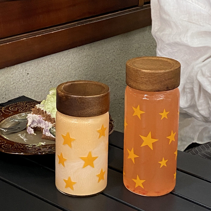 简约手绘星星雨滴玻璃杯耐热便携随行咖啡杯家用咖啡豆密封收纳罐