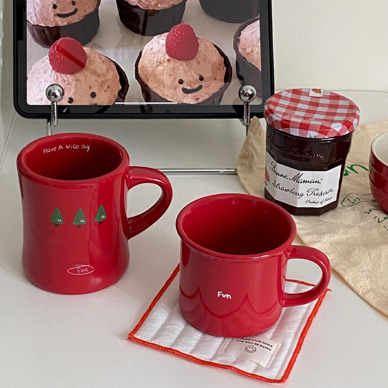 红色水杯马克杯陶瓷复古