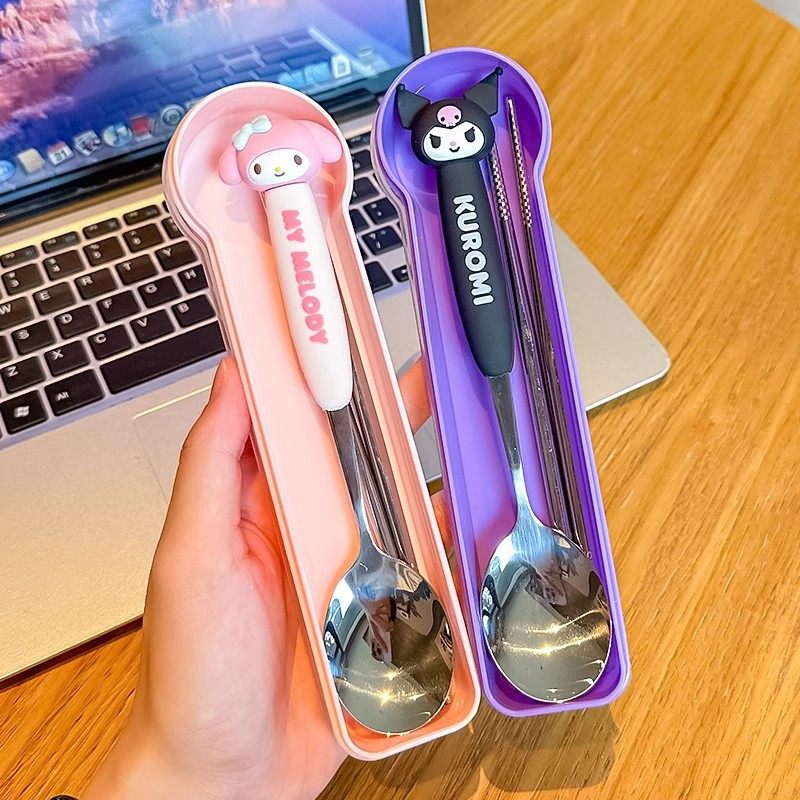 三丽鸥餐具勺筷套装可爱儿童便携收纳盒初中小学生不锈钢一人专用,餐饮具,叉/勺/筷套装,淘宝优惠券,粉丝福利购,淘宝优惠卷