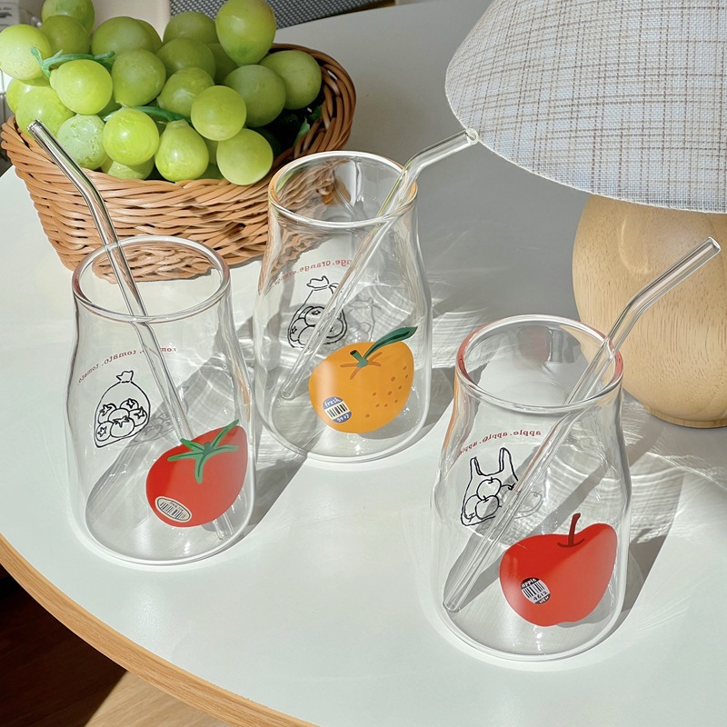 番茄玻璃瓶卡通高颜值早餐牛奶杯冰美式咖啡杯子ins风小众吸管杯