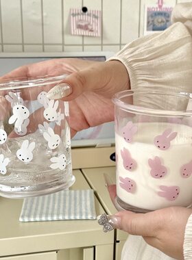 韩ins风小众玻璃杯子咖啡杯少女心兔子牛奶水杯高颜值冷萃杯女生