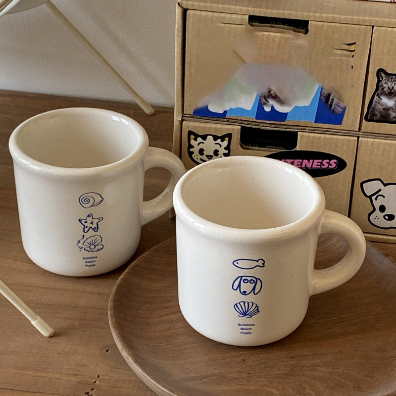 小众复古ins海洋贝壳修勾陶瓷杯日式粗陶质感咖啡杯水杯马克杯子
