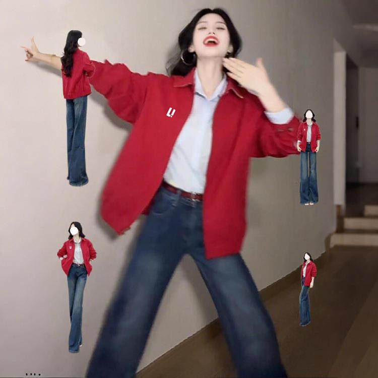 美式复古夹克外套女秋季短款翻领短外套
