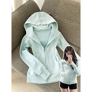 薄荷绿色修身外套女秋季新款卫衣正肩收腰上衣初早秋韩系穿搭