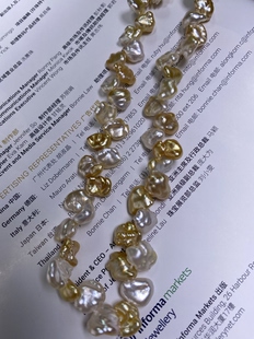 海水金珠 澳白 keshi混彩 透彩 花瓣型项链
