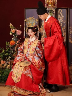 嫁衣男女款 桃花序凤佩霞光明制婚服汉服重工凤冠霞帔中式 出租