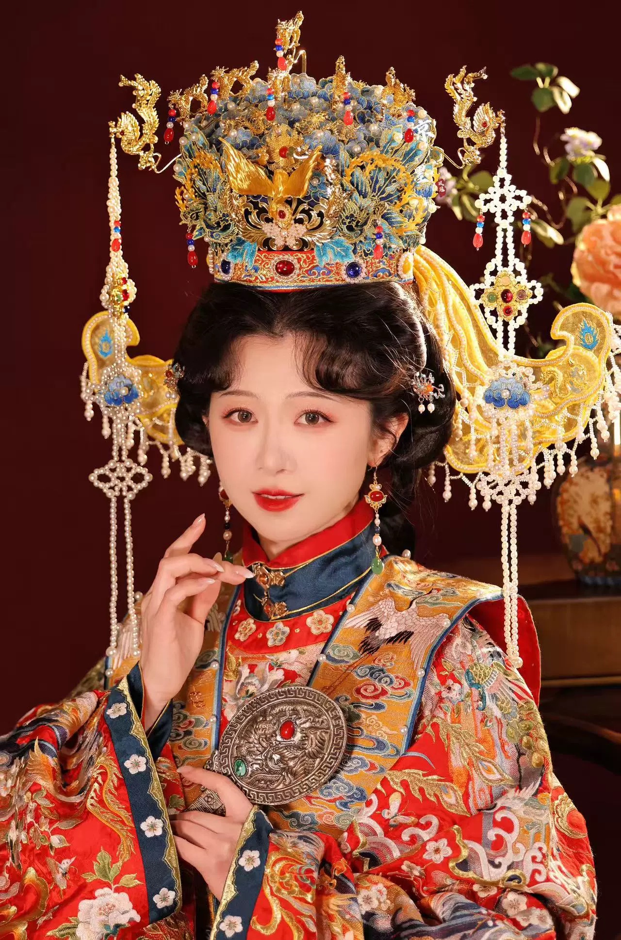 【出租】京墨凤冠锦鲤六龙五凤冠.明制凤冠汉婚凤冠霞帔汉服头饰