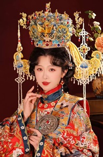 京墨凤冠锦鲤六龙五凤冠.明制凤冠汉婚凤冠霞帔汉服头饰 出租