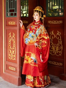 【出租】青鸾衔锦孔雀明制盘金绣孔府复原竖领云河千色汉服婚服