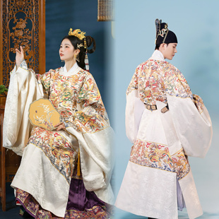 【出租】若兰兮子孙龙白色织金明制男款圆领袍女款立领斜襟汉服