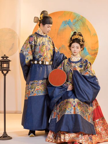 【出租】砚滨纱明制汉服狮子仿妆花圆领袍百花大衫男女婚服父母