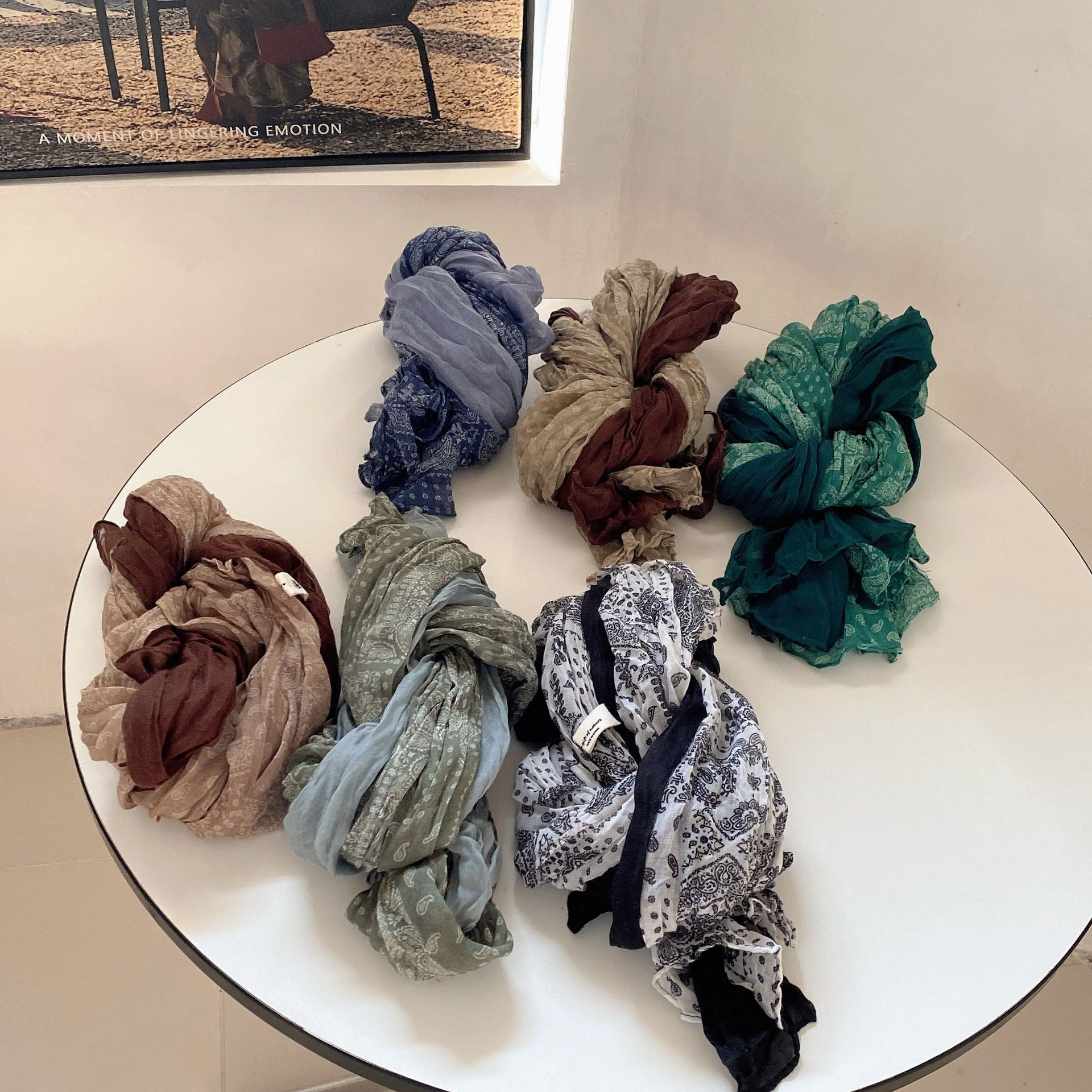 2023早春新款复古拼色围巾春夏薄款文艺森女百搭长款柔软麻纱披肩