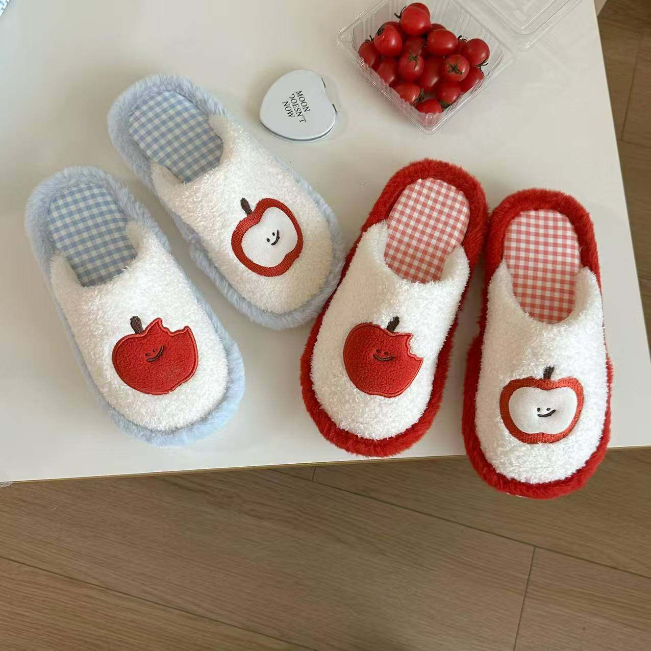 可爱苹果毛绒拖鞋女秋冬季加厚防滑保暖月子鞋情侣居家室内棉拖鞋,女鞋,棉鞋,淘宝优惠券,粉丝福利购,淘宝优惠卷
