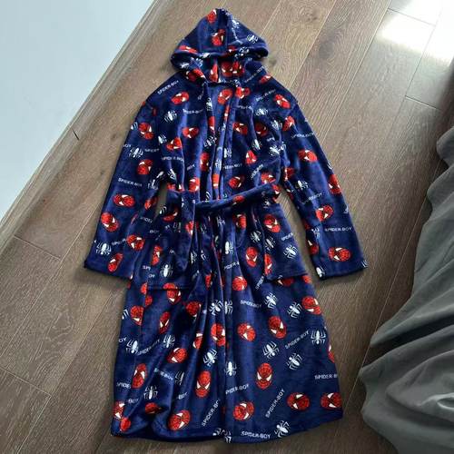 2025年新款可爱蜘蛛侠冬季保暖睡衣睡袍女法莱绒居家服