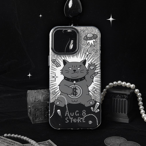 人间八月八磁吸闪粉招财猫手机壳