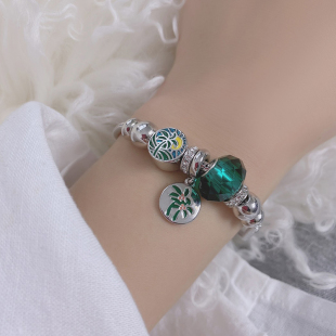 高级感女士绿色仿水晶转珠手链气质轻奢2025新款圆珠珠子串珠手镯